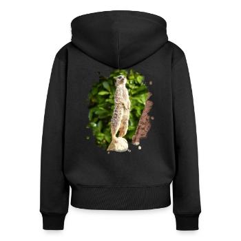 Ein Erdmännchen passt auf. - Frauen Premium Bio Zip Hoodie - Schwarz - Hinten - Julia (174cm)