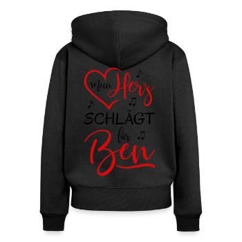 Mein Herz schlägt für Ben rot - Frauen Premium Bio Zip Hoodie - Schwarz - Hinten - Julia (174cm)