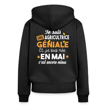 Agricultrice femme. Poussin poulailler ferme - Sweat à capuche zippé Premium bio Femme - noir - Dos - Julia (174cm)