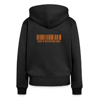 Fabriqué aux Pays-Bas Pays-Bas Néerlandais Koningsdag - Sweat à capuche zippé Premium bio Femme - noir - Dos - Julia (174cm)