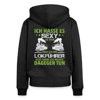 Sexy Lokführer Spruch lustige Zug Sprüche Bahn - Frauen Premium Bio Zip Hoodie - Schwarz - Hinten - Julia (174cm)