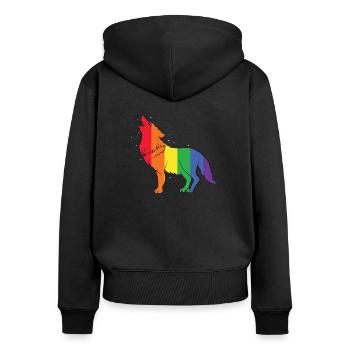Schwuler Wolf Regenbogen Gay Pride LGBT Geschenk - Frauen Premium Bio Zip Hoodie - Schwarz - Hinten - Julia (174cm)