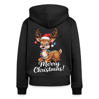 Rentier Weihnachtspullover Merry Christmas lustig - Frauen Premium Bio Zip Hoodie - Schwarz - Hinten - Julia (174cm)