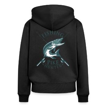 Brochet Pêcher Pike Hunter Fishing - Sweat à capuche zippé Premium bio Femme - noir - Dos - Julia (174cm)