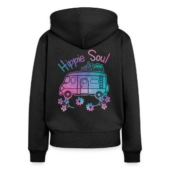 Hippie Soul Watercolor Hippie Camper Geschenk - Frauen Premium Bio Zip Hoodie - Schwarz - Hinten - Julia (174cm)
