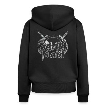 Schild Maid / für die Kriegerin - Frauen Premium Bio Zip Hoodie - Schwarz - Hinten - Julia (174cm)
