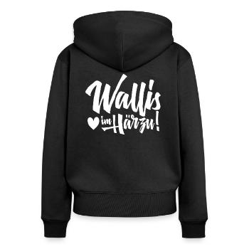 WALLIS IM HÄRZU! - Frauen Premium Bio Zip Hoodie - Schwarz - Hinten - Julia (174cm)