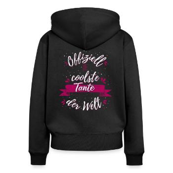 Offiziell die coolste Tante der Welt - Frauen Premium Bio Zip Hoodie - Schwarz - Hinten - Julia (174cm)