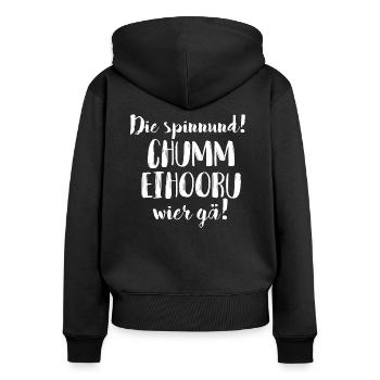 CHUMM EIHOORU, WIER GÄ! - Frauen Premium Bio Zip Hoodie - Schwarz - Hinten - Julia (174cm)