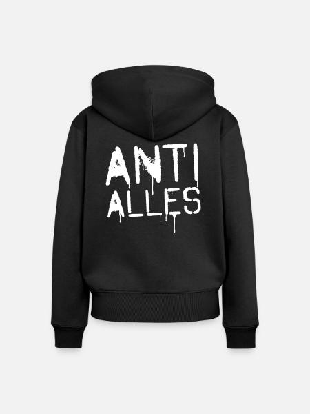 ANTI ALLES - Frauen Premium Bio Zip Hoodie - Schwarz
