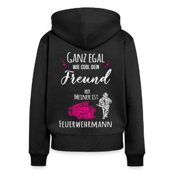 Mein Freund ist Feuerwehrmann - Frauen Premium Bio Zip Hoodie - Schwarz - Hinten - Julia (174cm)