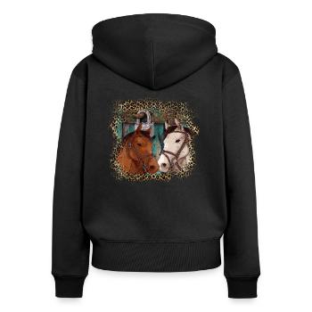 Pferde Aquarell - Frauen Premium Bio Zip Hoodie - Schwarz - Hinten - Julia (174cm)