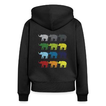 Néon Pop Art Retro Elephant Idée cadeau d’éléphant - Sweat à capuche zippé Premium bio Femme - noir - Dos - Julia (174cm)