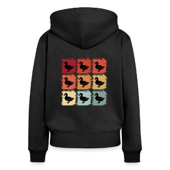 Retro Pop Art Canard Oies Oiseau Idée cadeau - Sweat à capuche zippé Premium bio Femme - noir - Dos - Julia (174cm)