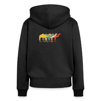 Vintage Retro Pop Art Chameau dromadaire Idée cadeau - Sweat à capuche zippé Premium bio Femme - noir - Dos - Julia (174cm)