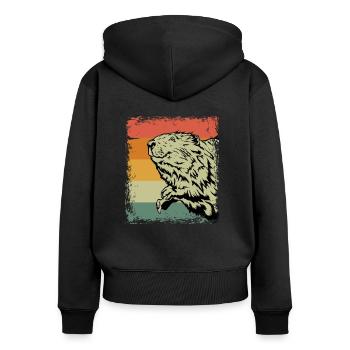 Vintage Biber Wildtier Nagetier Geschenkidee - Frauen Premium Bio Zip Hoodie - Schwarz - Hinten - Julia (174cm)