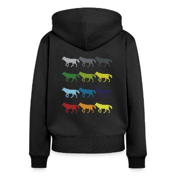 Neon Pop Art Retro Wolf Wildtier Geschenkidee - Frauen Premium Bio Zip Hoodie - Schwarz - Hinten - Julia (174cm)