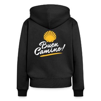 Buen Camino | Camino de Santiago | Jakobsweg - Frauen Premium Bio Zip Hoodie - Schwarz - Hinten - Julia (174cm)