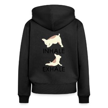 Inhale Exhale Yoga Bouledogue français - Sweat à capuche zippé Premium bio Femme - noir - Dos - Julia (174cm)
