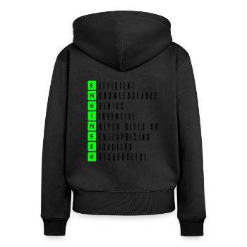 Ingenieur - Frauen Premium Bio Zip Hoodie - Schwarz - Hinten - Julia (174cm)