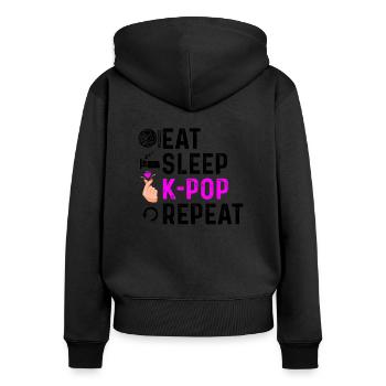 Mangez Sleep Korean Pop Repeat - Sweat à capuche zippé Premium bio Femme - noir - Dos - Julia (174cm)