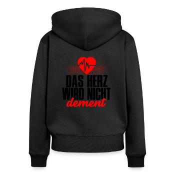 Das Herz wird nicht dement - Frauen Premium Bio Zip Hoodie - Schwarz - Hinten - Julia (174cm)