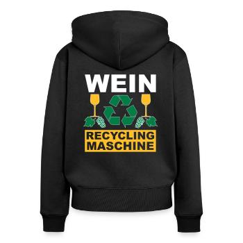 Wein - Frauen Premium Bio Zip Hoodie - Schwarz - Hinten - Julia (174cm)