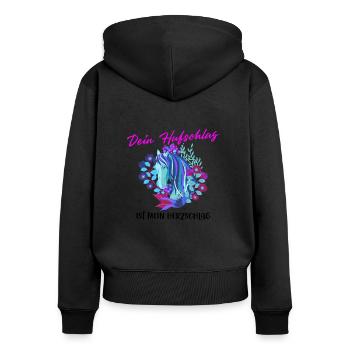 Dein Hufschlag ist mein Herzschlag - Frauen Premium Bio Zip Hoodie - Schwarz - Hinten - Julia (174cm)