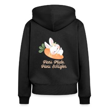 Hase Mude Hasi schlafen - Frauen Premium Bio Zip Hoodie - Schwarz - Hinten - Julia (174cm)