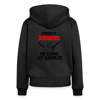 Vorsicht vor dem Friseur Schere ist harmlos - Frauen Premium Bio Zip Hoodie - Schwarz - Hinten - Julia (174cm)