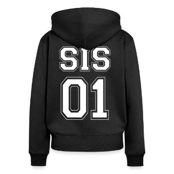 SIS 01 - White Edition - Frauen Premium Bio Zip Hoodie - Schwarz - Hinten - Julia (174cm)