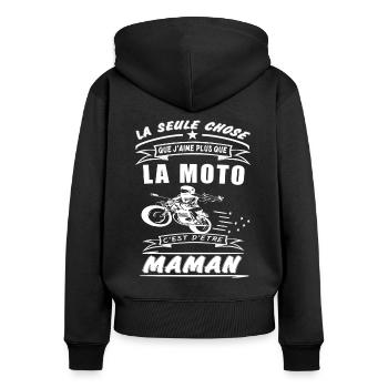 T-shirt femme maman qui aime la moto maman motarde - Sweat à capuche zippé Premium bio Femme - noir - Dos - Julia (174cm)
