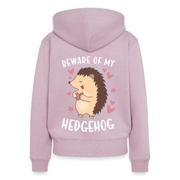 Hedgie Méfiez-vous de mon hérisson - Sweat à capuche zippé Premium bio Femme - rose poudré - Dos - Julia (174cm)