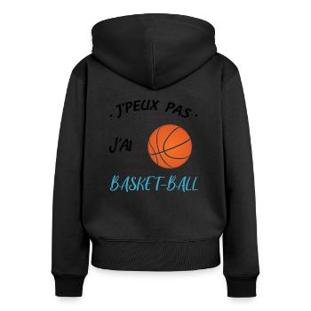 J'peux pas j'ai basket-ball "cadeaux sport basket" - Sweat à capuche zippé Premium bio Femme - noir - Dos - Julia (174cm)