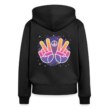 Peace - Frauen Premium Bio Zip Hoodie - Schwarz - Hinten - Julia (174cm)