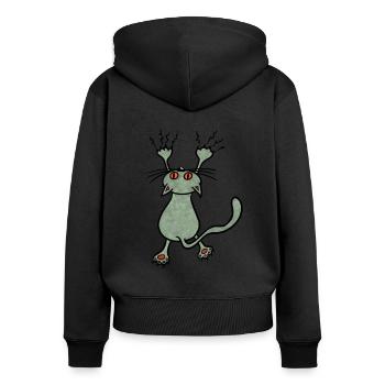 Wilde Katze grün - Frauen Premium Bio Zip Hoodie - Schwarz - Hinten - Julia (174cm)