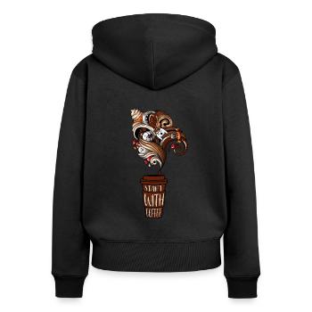 Start with coffee But first coffee - Women's Premium Organic Zip Hoodie - black - Back - Julia (174cm)