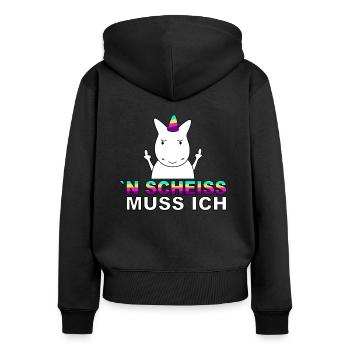 Einhorn N Scheiss muss ich. - Frauen Premium Bio Zip Hoodie - Schwarz - Hinten - Julia (174cm)