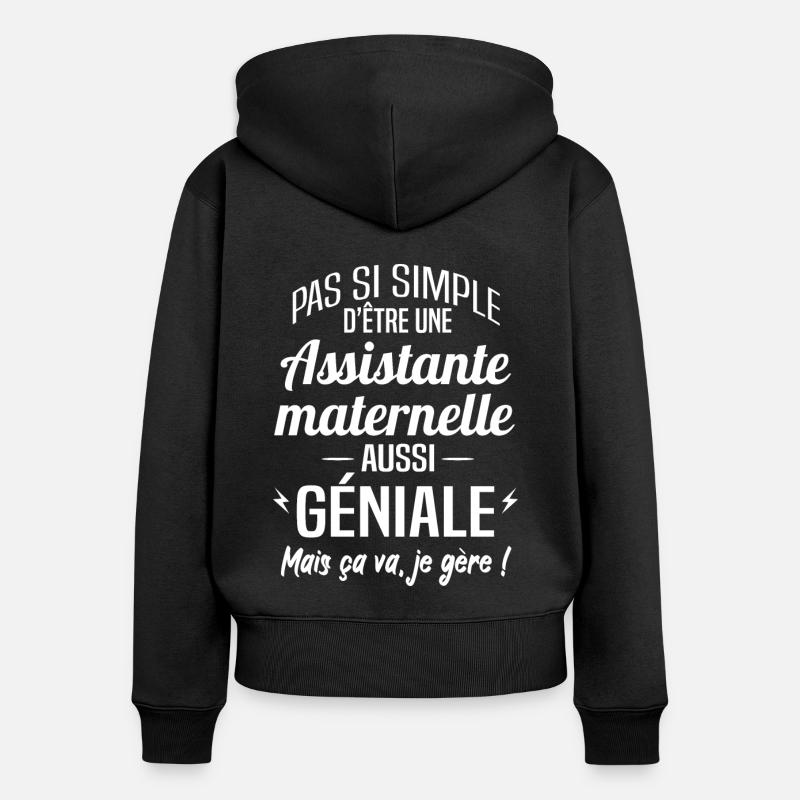 Assistante maternelle - Sweat à capuche zippé Premium bio Femme - noir