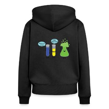 Überreaktion Funny Design - Frauen Premium Bio Zip Hoodie - Schwarz - Hinten - Julia (174cm)