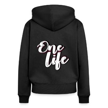 Ein Leben - Frauen Premium Bio Zip Hoodie - Schwarz - Hinten - Julia (174cm)