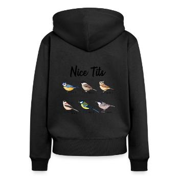 Nice Tits - Observation d'oiseaux drôle - Sweat à capuche zippé Premium bio Femme - noir - Dos - Julia (174cm)