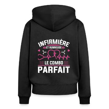 Infirmière Coureuse Runneuse Courir Running Cadeau - Sweat à capuche zippé Premium bio Femme - noir - Dos - Julia (174cm)