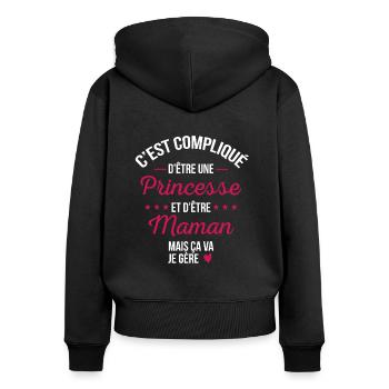 Princesse et maman - Idée cadeau - Sweat à capuche zippé Premium bio Femme - noir - Dos - Julia (174cm)
