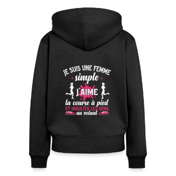 Femme simple course à pied - humour cadeau - Sweat à capuche zippé Premium bio Femme - noir - Dos - Julia (174cm)