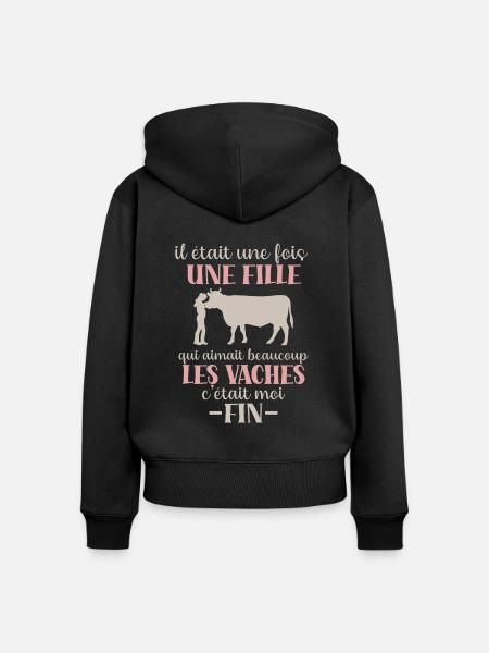Une fille qui aime les vaches - humour vache - Sweat à capuche zippé Premium bio Femme - noir