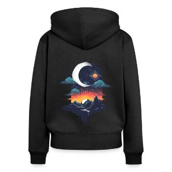 Soleil et Lune - Sweat à capuche zippé Premium bio Femme - noir - Dos - Julia (174cm)