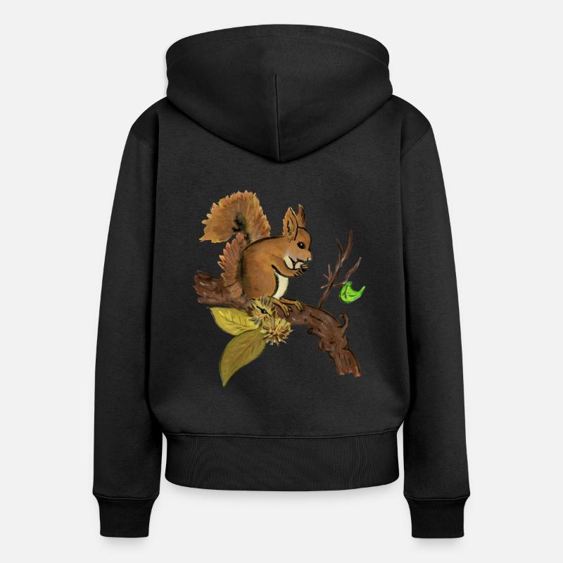 Herbst Eichhörnchen - Herbst Eichhörnchen Eichhörnchen - Frauen Premium Bio Zip Hoodie - Schwarz