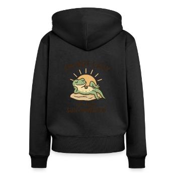 Lustiger Gecko Spruch - Frauen Premium Bio Zip Hoodie - Schwarz - Hinten - Julia (174cm)
