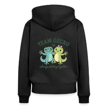 Gecko Shirt - team gecko always sticky together - Women's Premium Organic Zip Hoodie - black - Back - Julia (174cm)